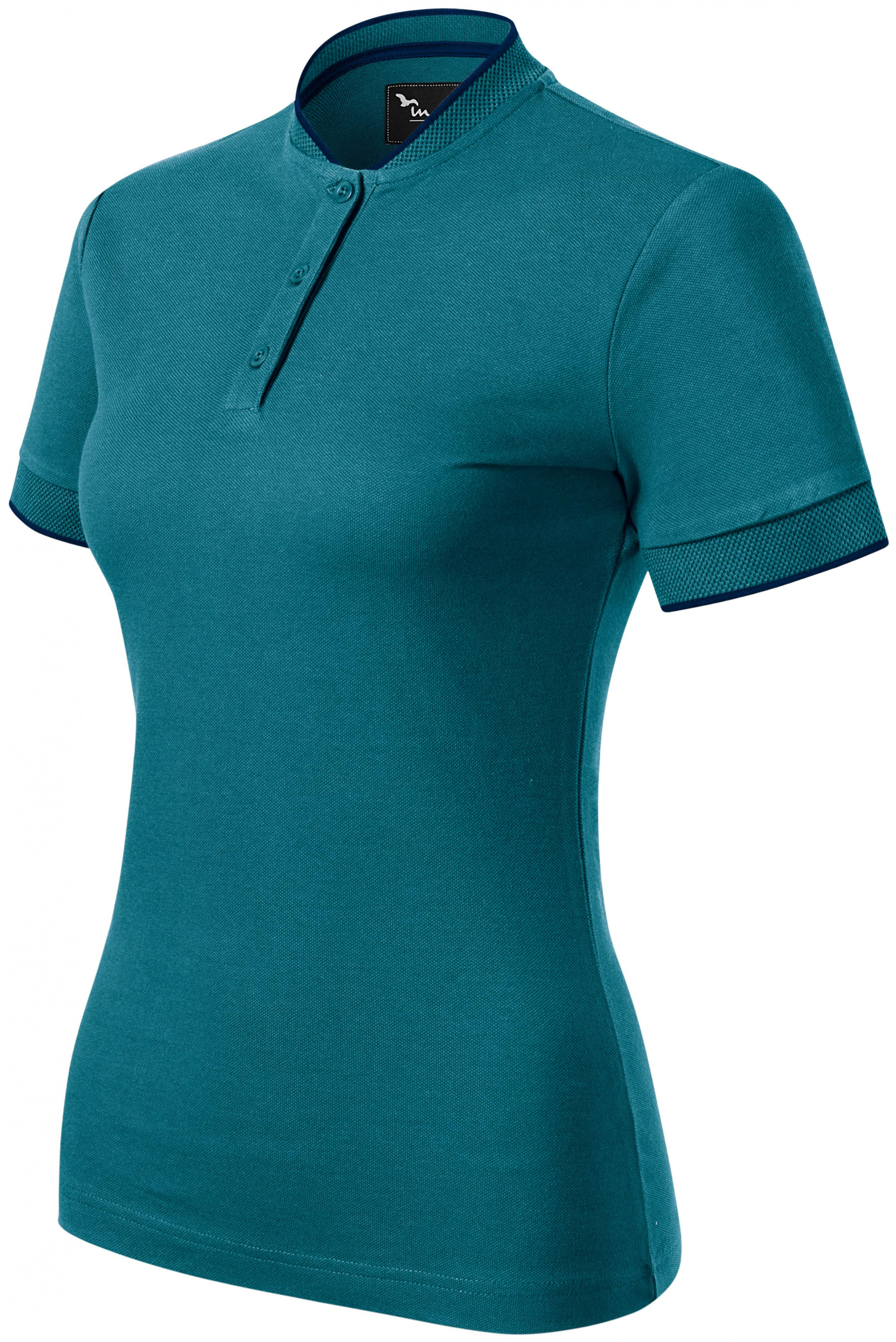 Damen-Poloshirt mit Bomberkragen, petrol blue, M