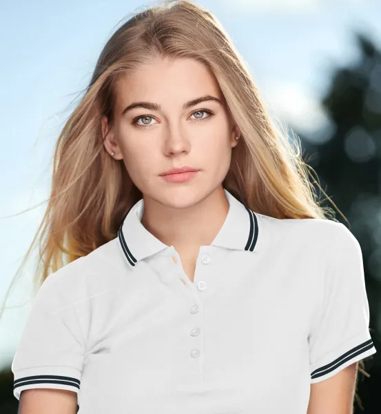 Kontrast-Poloshirt für Damen - 5-Knopf-Verschluss
