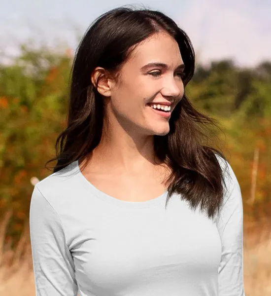 Damen T-Shirt mit langen Ärmeln - Tiefer Rundhalsausschnitt