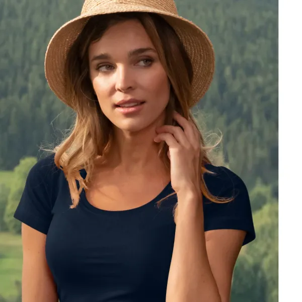 Damen T-Shirt mit Ziernähten - Tiefer Rundhalsausschnitt
