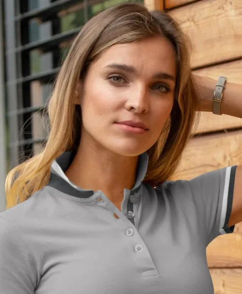 Damen Poloshirt mit Stehkragen - 4-Knopf-Verschluss