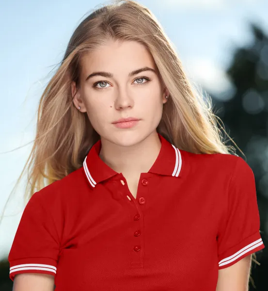 Kontrast-Poloshirt für Damen - 5-Knopf-Verschluss