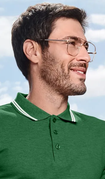 Kontrastiertes Poloshirt für Herren - 3-Knopf-Verschluss