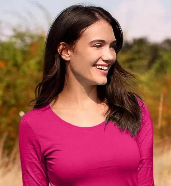 Damen T-Shirt mit langen Ärmeln - Tiefer Rundhalsausschnitt