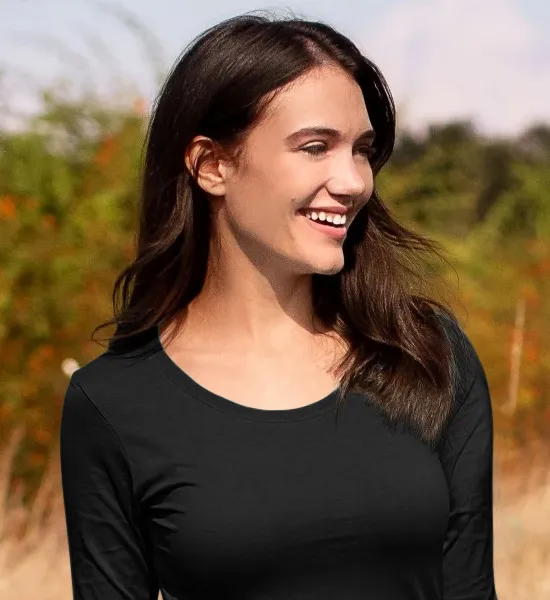 Damen T-Shirt mit langen Ärmeln - Tiefer Rundhalsausschnitt
