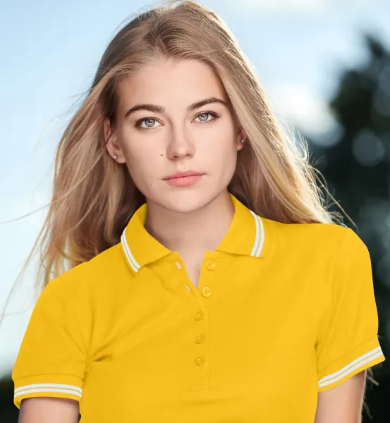 Kontrast-Poloshirt für Damen - 5-Knopf-Verschluss