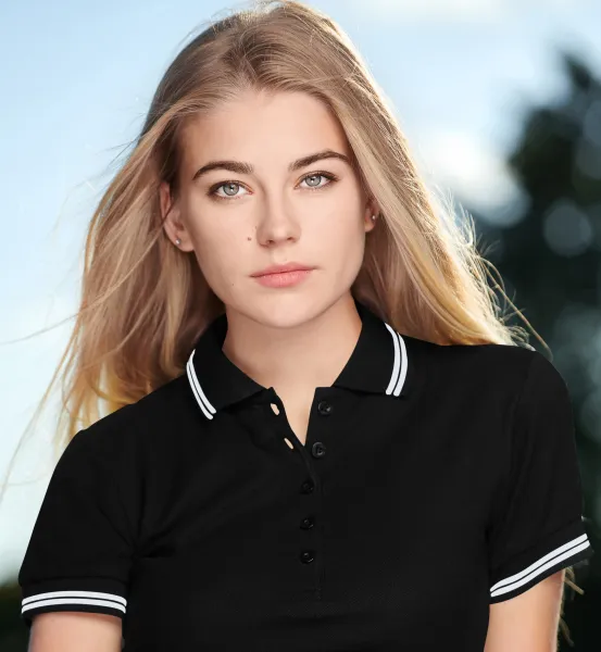 Kontrast-Poloshirt für Damen - 5-Knopf-Verschluss