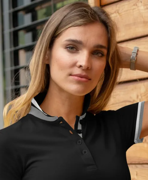 Damen Poloshirt mit Stehkragen - 4-Knopf-Verschluss
