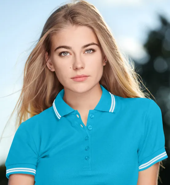 Kontrast-Poloshirt für Damen - 5-Knopf-Verschluss