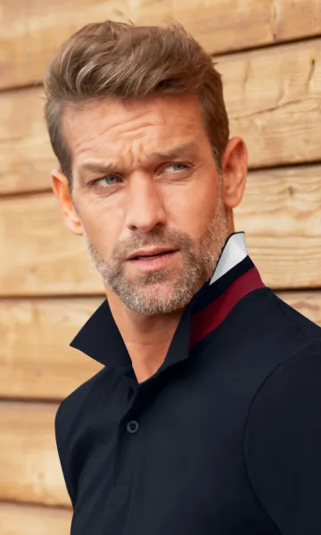 Herren Poloshirt mit Stehkragen - 2-Knopf-Verschluss