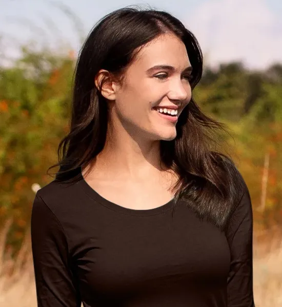 Damen T-Shirt mit langen Ärmeln - Tiefer Rundhalsausschnitt