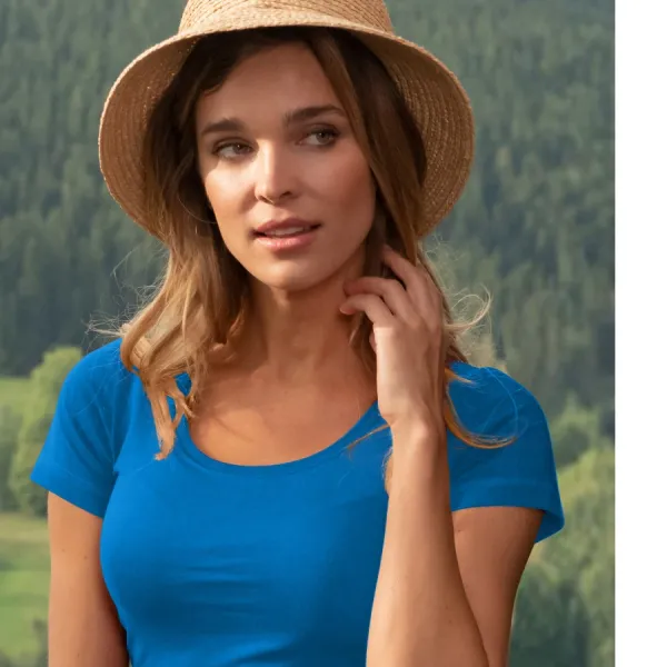 Damen T-Shirt mit Ziernähten - Tiefer Rundhalsausschnitt
