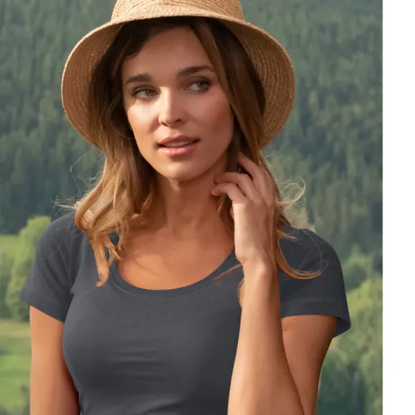 Damen T-Shirt mit Ziernähten - Tiefer Rundhalsausschnitt