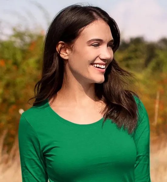 Damen T-Shirt mit langen Ärmeln - Tiefer Rundhalsausschnitt