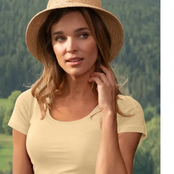 Damen T-Shirt mit Ziernähten - Tiefer Rundhalsausschnitt