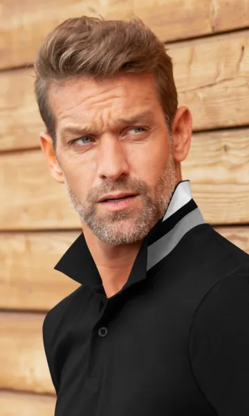 Herren Poloshirt mit Stehkragen - 2-Knopf-Verschluss