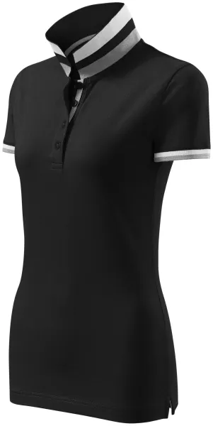 Damen Poloshirt mit Stehkragen - Damen-Poloshirt mit kontrastierendem Streifenkragen